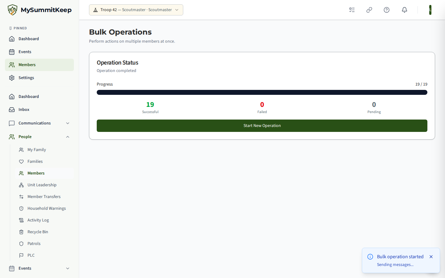Bulk Operations in-progress state with the operation status/progress bar