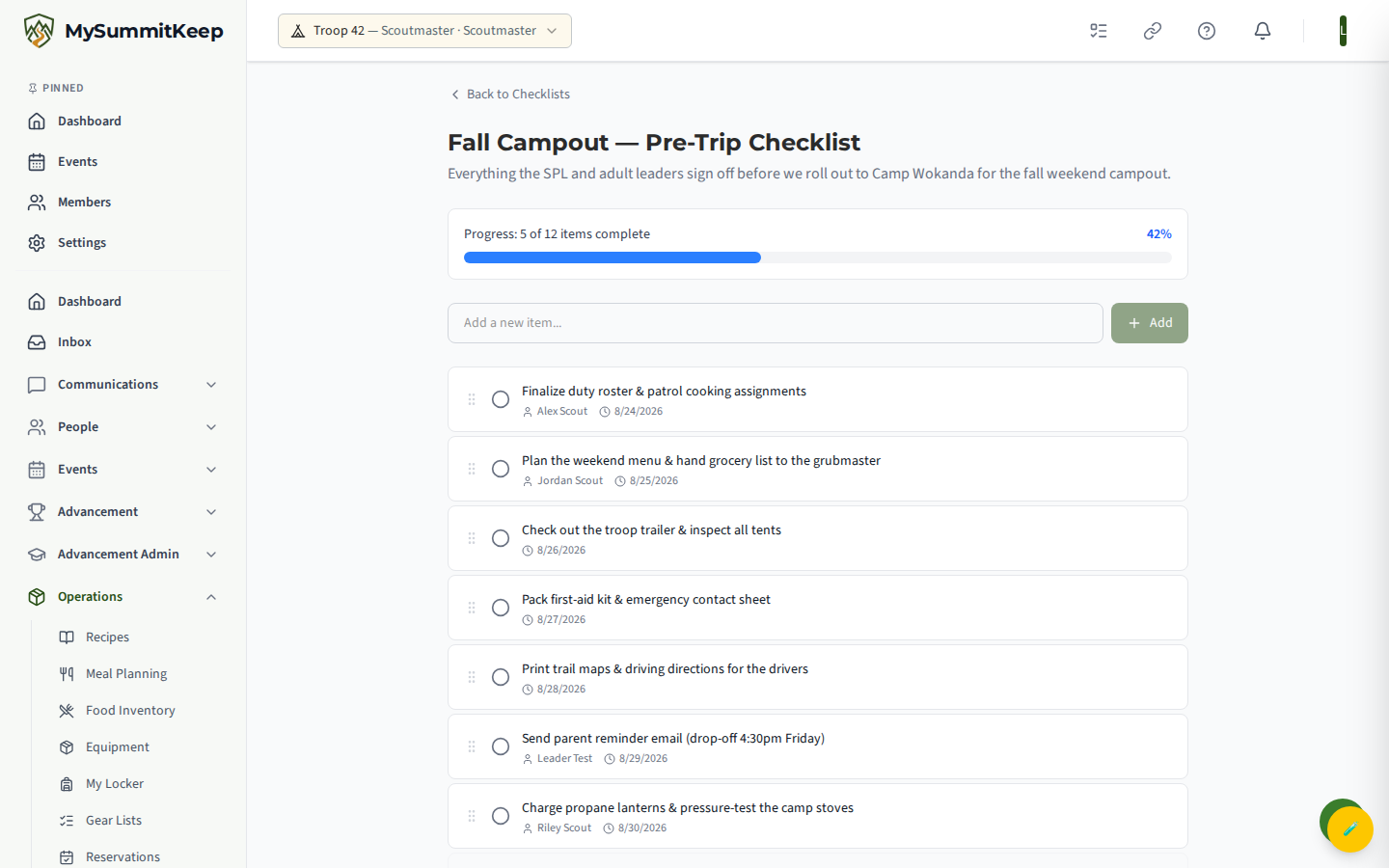 Checklist detail at /checklists/:id with toggleable items.
