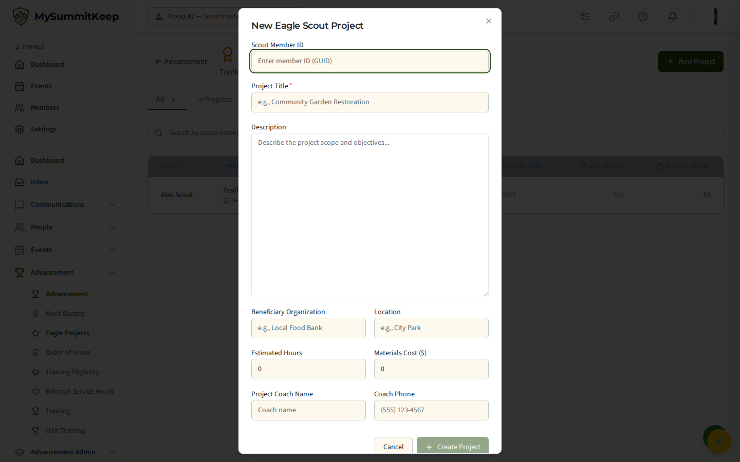 Create Eagle project dialog
