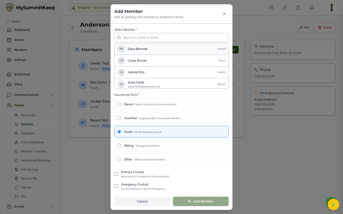 Add Household Member modal