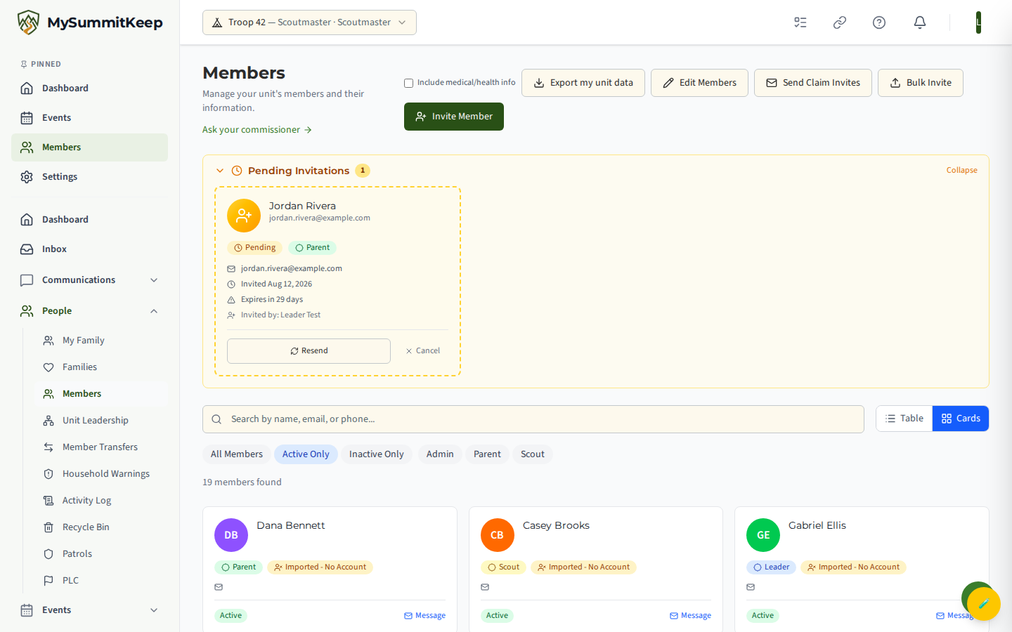 Members directory in card view