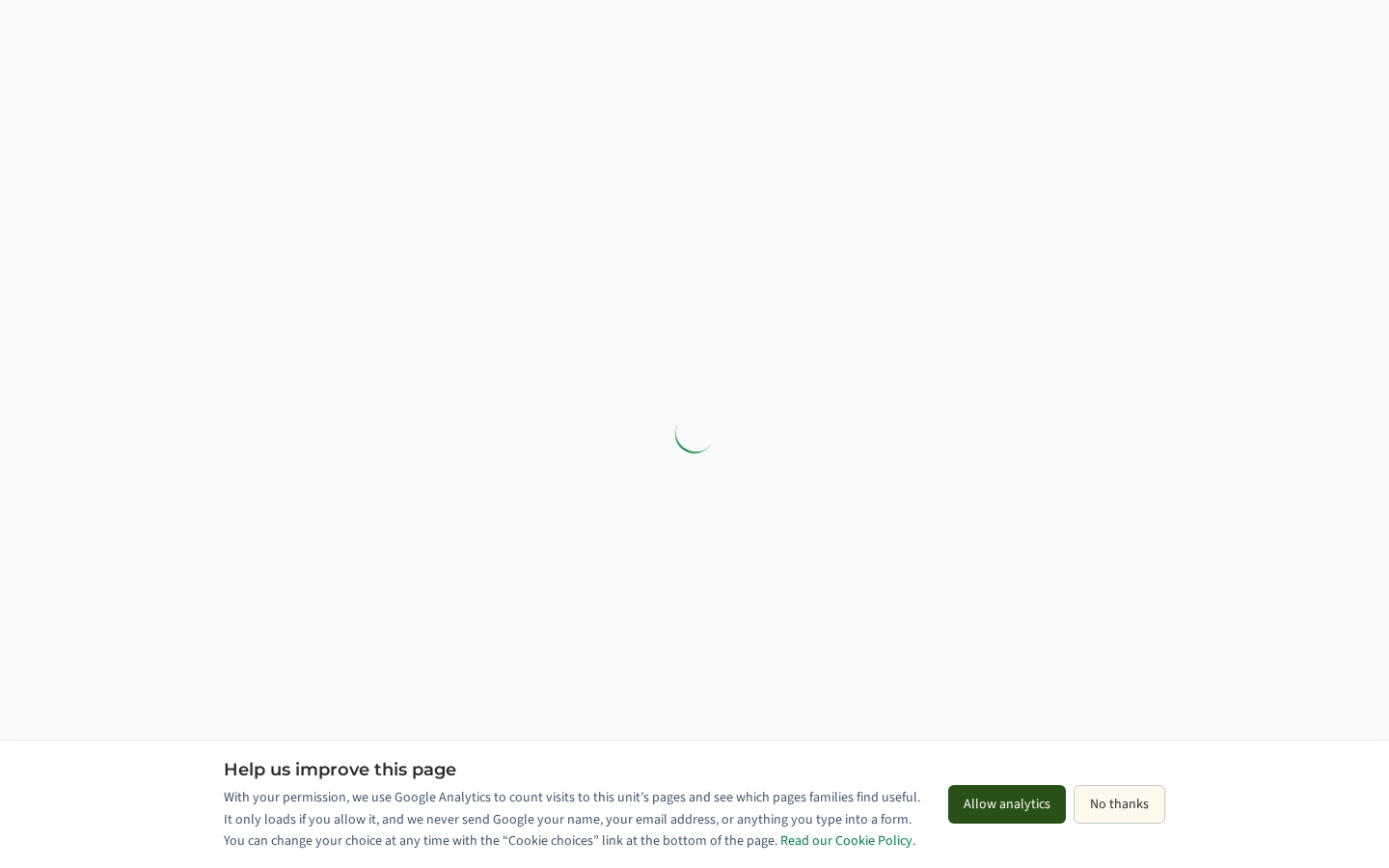 A unit's public page on mysummitkeep.org with a banner along the bottom asking whether to allow Google Analytics, with Allow analytics and No thanks buttons and a link to the Cookie Policy.