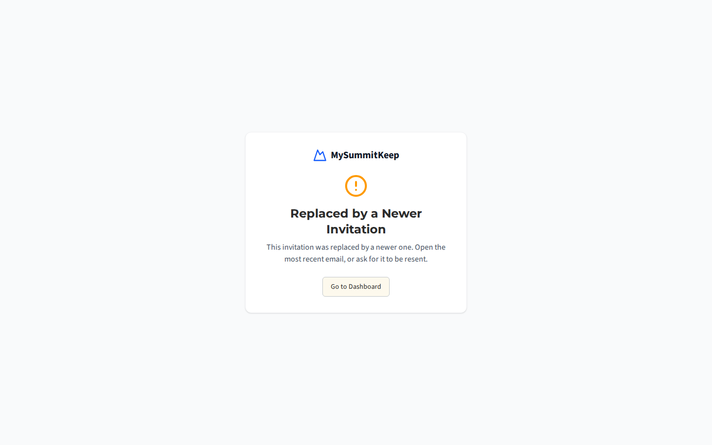 The family-link invitation page for an invitation a resend replaced: 'Replaced by a Newer Invitation'.