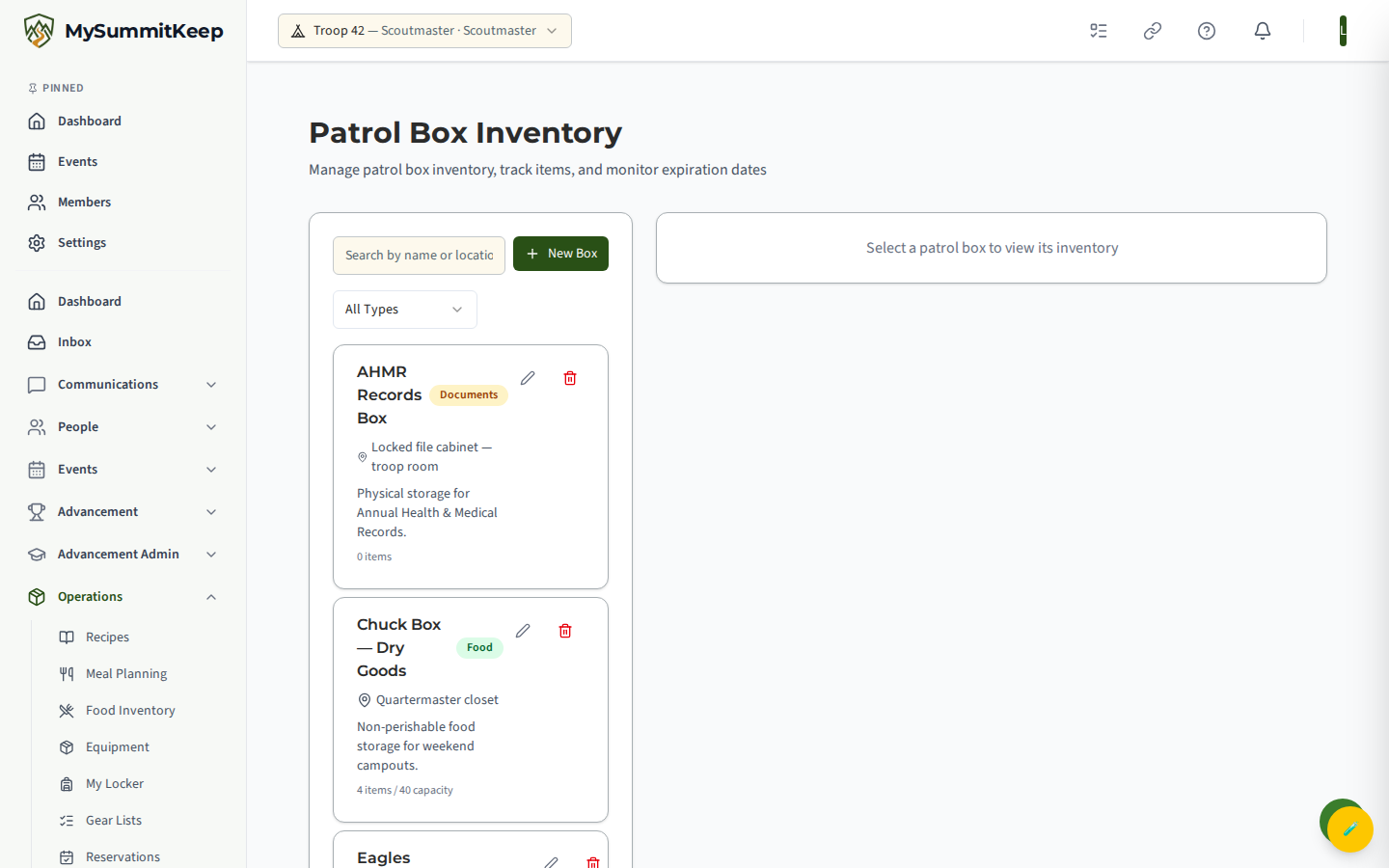 Patrol Box Inventory list of boxes