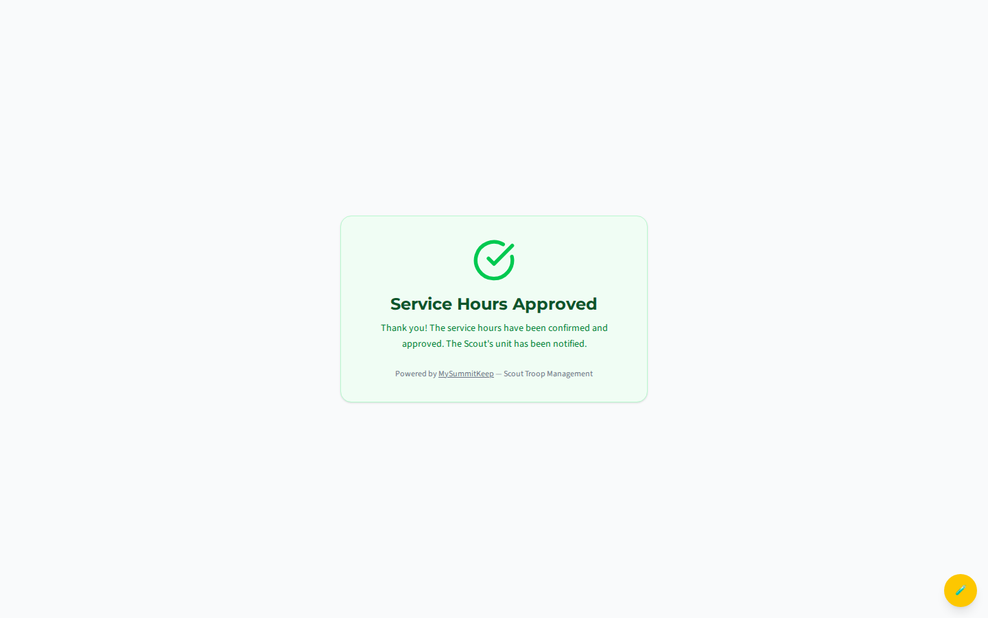 Public service-hours result page shown after an external leader approves/rejects via email link