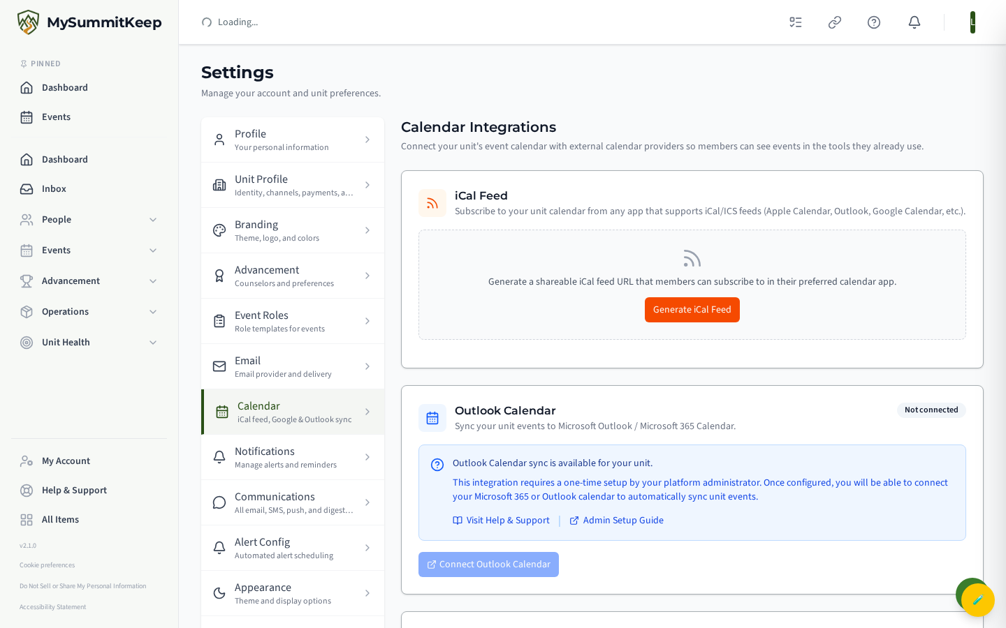 Google Calendar card in connected state showing the Sync Now action.